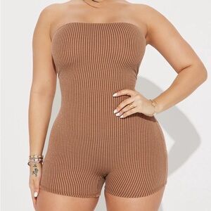 Fashion Nova Brown Striped Romper